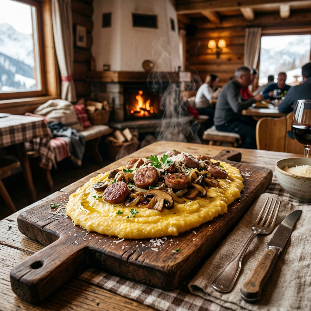 Polenta di Cesarina con Salsiccia e Funghi